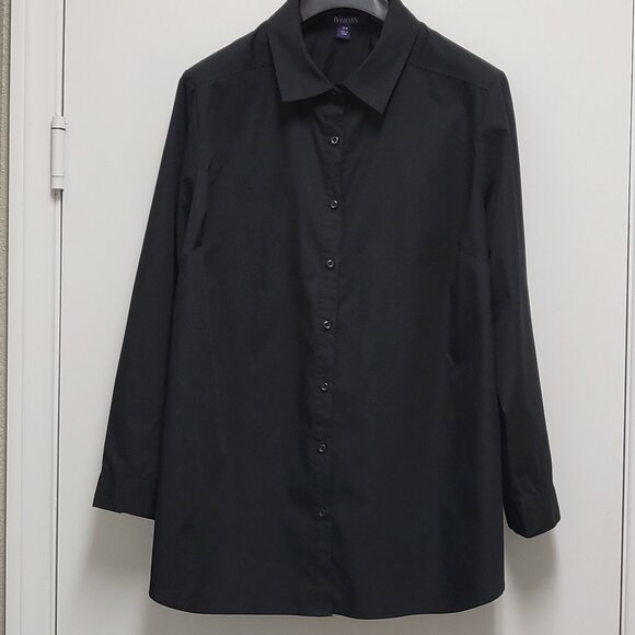 Roamans Womens Top Shirt 26W Plus Button Up Black Long Sleeve - Picture 1 of 14